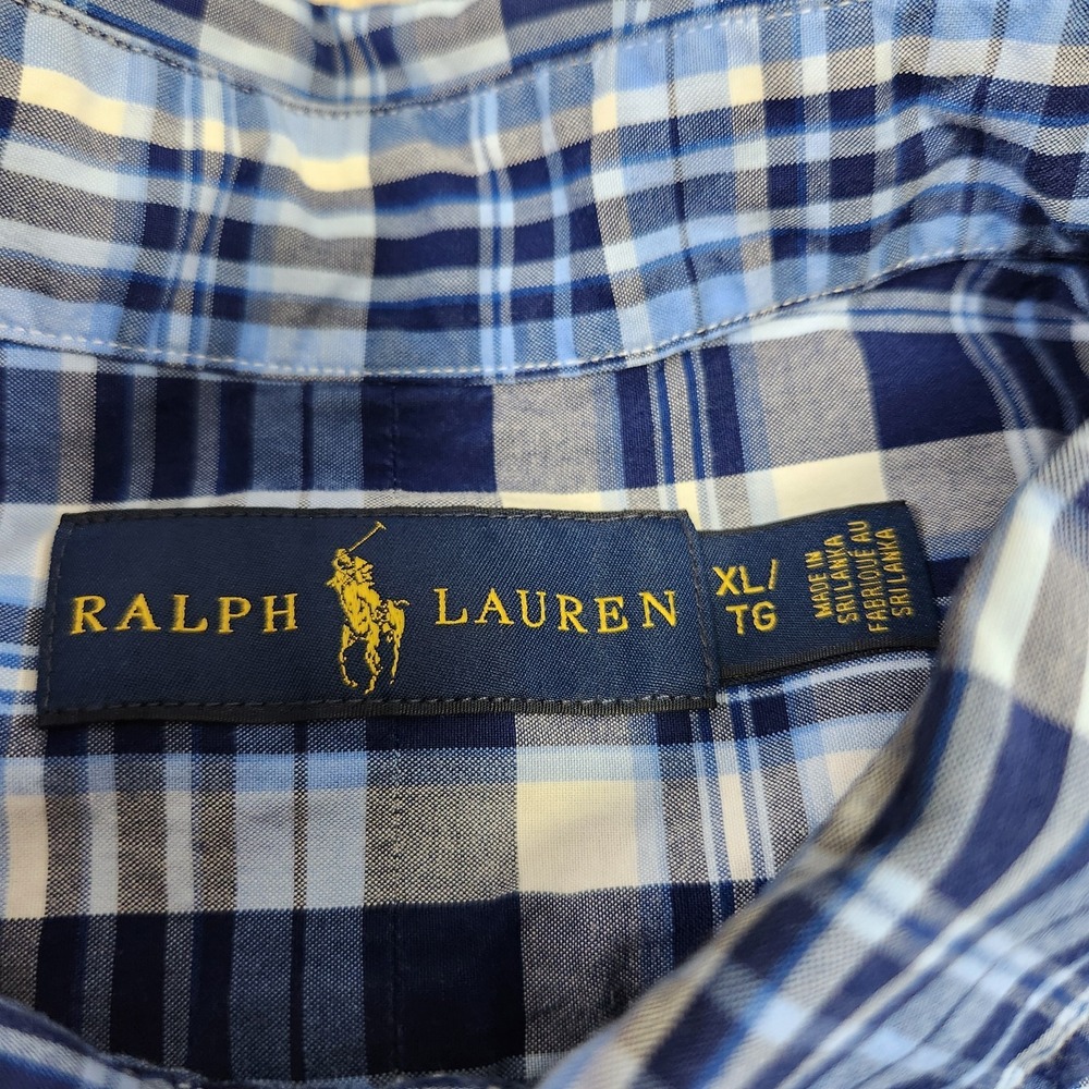 Polo Ralph Lauren Shirt Men XL‎ Blue Windowpane Plaid Button Down Poplin Cotton - Picture 4 of 9